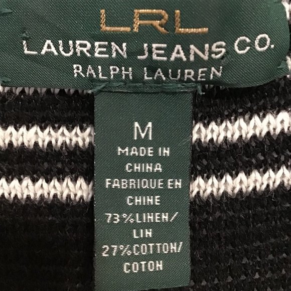 Lauren Ralph Lauren Linen Cotten Blend Striped Boat Neck Top Size M - Picture 8 of 8